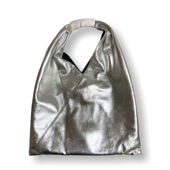 MM6 Maison Margiela Silver Foil Vegan Leather Triangle Top Handle Hobo Bag GUC - Picture 1 of 13